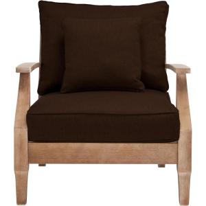 SAFAVIEH Couture Outdoor Collection Martinique Natural/Dark Brown Cushion Solid Wood Patio Arm Chair(Natural/Dark Brown)