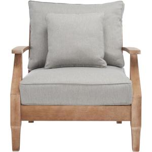SAFAVIEH Couture Outdoor Collection Martinique Natural/Dark Brown Cushion Solid Wood Patio Arm Chair(Natural/Grey)
