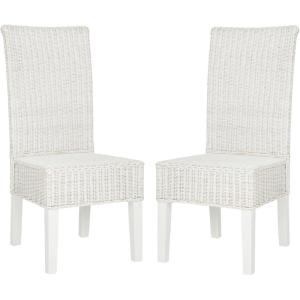 SAFAVIEH Home Collection – Arjun Set of 2 Grey Wicker Dining Chairs, Tall Back Dining Chairs with Pine Wood Legs for Kitchen or Dining Room (SEA8013A-SET2)(White)