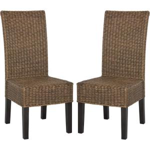 SAFAVIEH Home Collection – Arjun Set of 2 Grey Wicker Dining Chairs, Tall Back Dining Chairs with Pine Wood Legs for Kitchen or Dining Room (SEA8013A-SET2)(Brown / Multi)