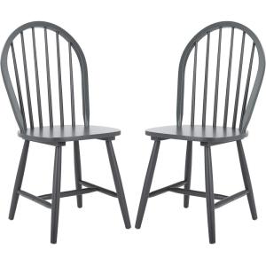 SAFAVIEH Home Collection – Camden Set of 2 Black Windsor Farmhouse Dining Chairs, Spindle Back Solid Wood Chairs, Americana Style Seating (DCH8501A-SET2)(Grey)