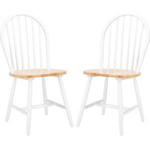 SAFAVIEH Home Collection – Camden Set of 2 Black Windsor Farmhouse Dining Chairs, Spindle Back Solid Wood Chairs, Americana Style Seating (DCH8501A-SET2)(White / Natural)