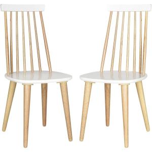 SAFAVIEH Home Collection Burris Farmhouse White/Natural Spindle Back Living Room Dining Room Bedroom Office Foyer Side Chair(Natural / White)