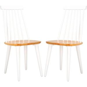 SAFAVIEH Home Collection Burris Farmhouse White/Natural Spindle Back Living Room Dining Room Bedroom Office Foyer Side Chair(White / Natural)