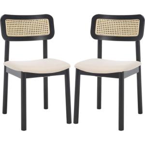 SAFAVIEH Home Collection Egon Coastal Black/Natural Dining Chair Set of 2(Black/White)