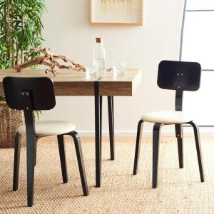 SAFAVIEH Home Collection Jo Grey/Cream Upholstered Stackable Dining Chair Set of 2(Black/Creme)