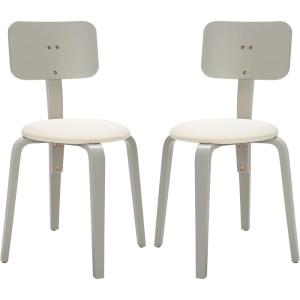 SAFAVIEH Home Collection Jo Grey/Cream Upholstered Stackable Dining Chair Set of 2(Grey/Cream)