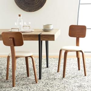 SAFAVIEH Home Collection Jo Grey/Cream Upholstered Stackable Dining Chair Set of 2(Walnut/Cream)