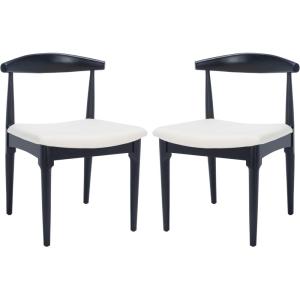 SAFAVIEH Home Collection Lionel Retro Walnut Brown/White Cushion Dining Chair Set of 2 (Fully Assembled)(Black/White)