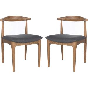 SAFAVIEH Home Collection Lionel Retro Walnut Brown/White Cushion Dining Chair Set of 2 (Fully Assembled)(Walnut/Dark Grey)