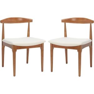 SAFAVIEH Home Collection Lionel Retro Walnut Brown/White Cushion Dining Chair Set of 2 (Fully Assembled)(Walnut/White)