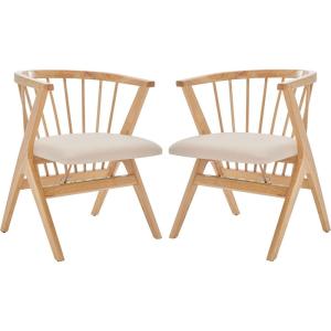SAFAVIEH Home Collection Noah Natural Brown/Beige Cushion Spindle Dining Chair Set of 2 (Fully Assembled)(Natural)