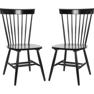 SAFAVIEH Home Collection Parker Farmhouse Raspberry Windsor Spindle Solid Wood Dining Chair Set of 2(Black)