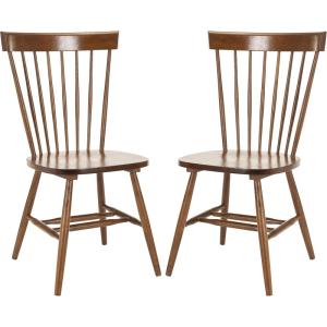 SAFAVIEH Home Collection Parker Farmhouse Raspberry Windsor Spindle Solid Wood Dining Chair Set of 2(Dark Oak)