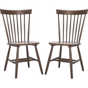 SAFAVIEH Home Collection Parker Farmhouse Raspberry Windsor Spindle Solid Wood Dining Chair Set of 2(Dark Walnut)