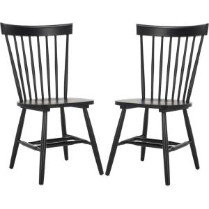SAFAVIEH Home Collection Parker Farmhouse Raspberry Windsor Spindle Solid Wood Dining Chair Set of 2(Matte Black)