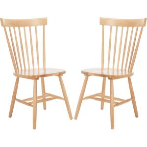 SAFAVIEH Home Collection Parker Farmhouse Raspberry Windsor Spindle Solid Wood Dining Chair Set of 2(Natural)