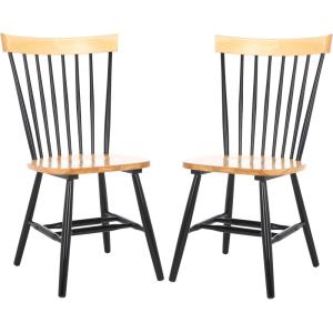 SAFAVIEH Home Collection Parker Farmhouse Raspberry Windsor Spindle Solid Wood Dining Chair Set of 2(Natural/Black)