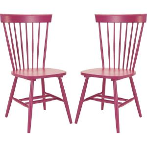 SAFAVIEH Home Collection Parker Farmhouse Raspberry Windsor Spindle Solid Wood Dining Chair Set of 2(Raspberry)