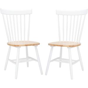 SAFAVIEH Home Collection Parker Farmhouse Raspberry Windsor Spindle Solid Wood Dining Chair Set of 2(White / Natural)