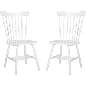 SAFAVIEH Home Collection Parker Farmhouse Raspberry Windsor Spindle Solid Wood Dining Chair Set of 2(White)