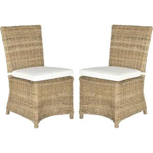 SAFAVIEH Home Collection Sebesi Soft Grey Rattan Side Chair with Cushion (Set of 2)