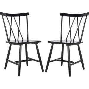 SAFAVIEH Home Collection Tayten Black Solid Wood Windsor Spindle Back Dining Chair Set of 2(Black)