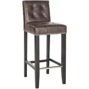 SAFAVIEH Home Collection Thompson Clay Faux Leather/ Espresso 30-inch Nailhead Trim Tufted Kitchen Breakfast Nook Dining Pub Bar Stool(Antique Brown)