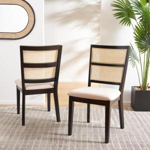 SAFAVIEH Home Collection Toril Coastal Black/White/Natural Dining Chair Set of 2(Black/White)