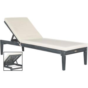SAFAVIEH Outdoor Collection Arcata Natural Solid Wood/Beige Cushion Adjustable Chaise Lounge Chair (PAT6730A)(Ash Grey / Beige)