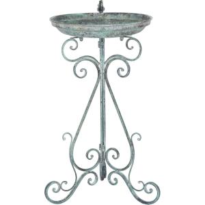 SAFAVIEH Outdoor Collection Ashlan Antique Blue Victorian Scroll Iron Garden Patio Backyard Charming Bird Bath(Antique Dark Green)
