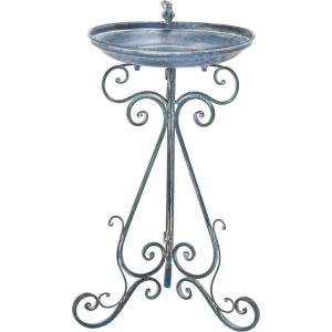 SAFAVIEH Outdoor Collection Ashlan Antique Blue Victorian Scroll Iron Garden Patio Backyard Charming Bird Bath(Mossy Blue)