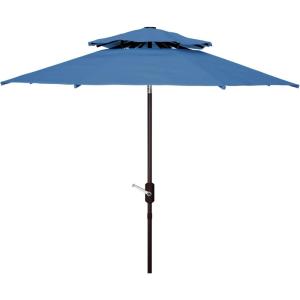 SAFAVIEH Outdoor Collection Athens Baby Blue/White 9 Ft Double Top Crank UV Protected Umbrella(Baby Blue/White)