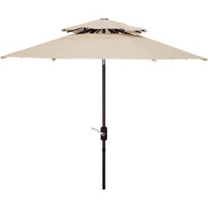 SAFAVIEH Outdoor Collection Athens Baby Blue/White 9 Ft Double Top Crank UV Protected Umbrella(Beige/White)