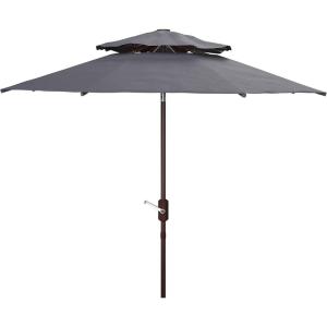 SAFAVIEH Outdoor Collection Athens Baby Blue/White 9 Ft Double Top Crank UV Protected Umbrella(Navy/White)