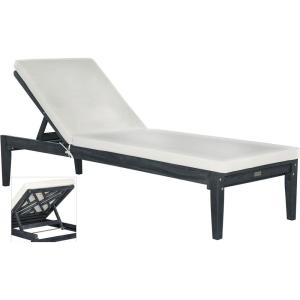 SAFAVIEH Outdoor Collection Azusa Ash Grey Solid Wood/Beige Cushion Adjustable Chaise Lounge Chair (PAT6729B)(Dark Slate Gray / Beige)