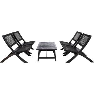 SAFAVIEH Outdoor Collection Blaze Coastal Natural Acacia Wood/Light Brown 5-Piece Coffee Set(Black/Black)
