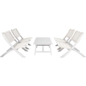 SAFAVIEH Outdoor Collection Blaze Coastal Natural Acacia Wood/Light Brown 5-Piece Coffee Set(Grey/Grey)