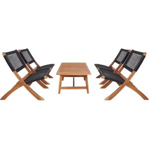 SAFAVIEH Outdoor Collection Blaze Coastal Natural Acacia Wood/Light Brown 5-Piece Coffee Set(Natural/Black)
