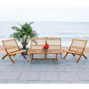 SAFAVIEH Outdoor Collection Blaze Coastal Natural Acacia Wood/Light Brown 5-Piece Coffee Set(Natural/Natural)