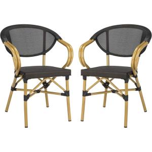 SAFAVIEH Outdoor Collection Burke Black Stacking Arm Chair