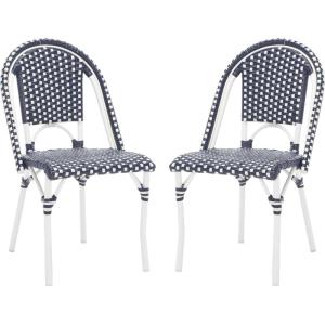 SAFAVIEH Outdoor Collection California Bistro Navy Side Chair Set of 2 (Fully Assembled)(Navy/White /White)