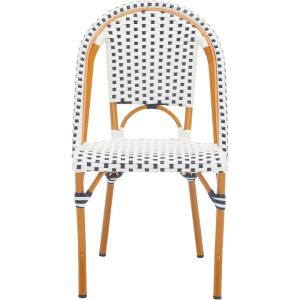 SAFAVIEH Outdoor Collection California Bistro Navy Side Chair Set of 2 (Fully Assembled)(White/Navy)