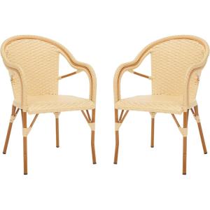 SAFAVIEH Outdoor Collection California Bistro Navy/White 36-inch Seat Height Armchair Set of 2 (Fully Assembled)(Natural)
