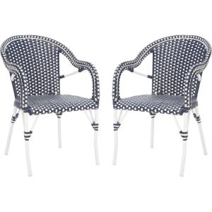 SAFAVIEH Outdoor Collection California Bistro Navy/White 36-inch Seat Height Armchair Set of 2 (Fully Assembled)(Navy/Navy)