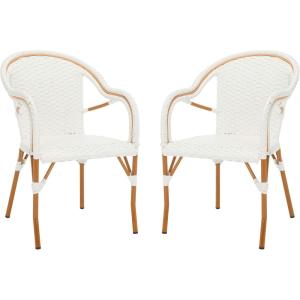 SAFAVIEH Outdoor Collection California Bistro Navy/White 36-inch Seat Height Armchair Set of 2 (Fully Assembled)(White)