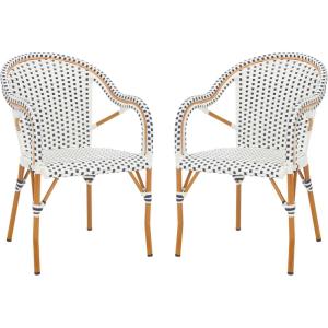 SAFAVIEH Outdoor Collection California Bistro Navy/White 36-inch Seat Height Armchair Set of 2 (Fully Assembled)(White/Navy)