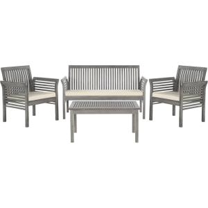SAFAVIEH Outdoor Collection Carson Grey Wash/ Beige Cushions 4-Piece Conversation Patio Set(Grey / Beige)