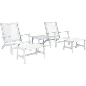SAFAVIEH Outdoor Collection Chantelle Acacia Wood Woven Rattan 5-Piece Patio Set PAT7076B, Grey/Grey(Grey/Grey)