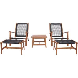 SAFAVIEH Outdoor Collection Chantelle Acacia Wood Woven Rattan 5-Piece Patio Set PAT7076B, Grey/Grey(Natural/Black)